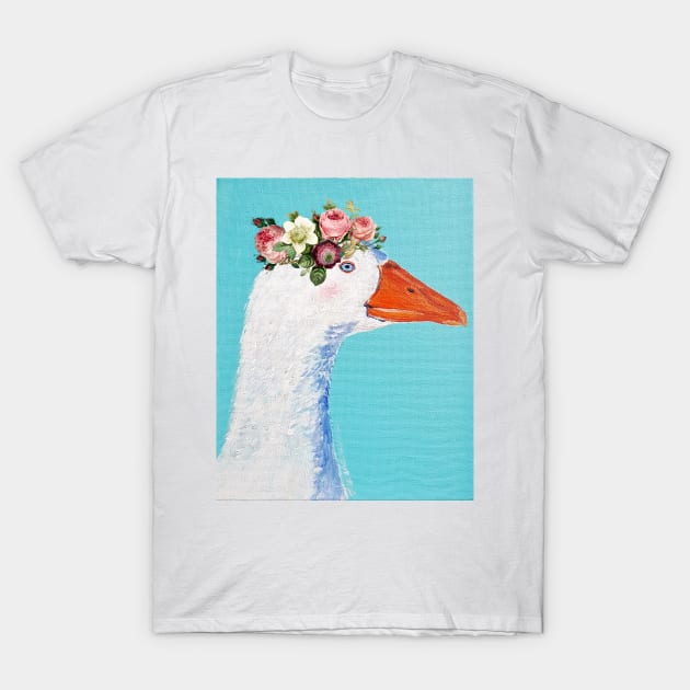 Funny goose in flower crown T-Shirt by Orangerinka